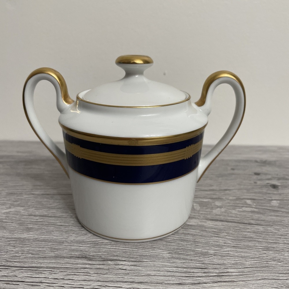 Christian Dior Godron Gaudron Lapis Japan covered sugar bowl with two handles